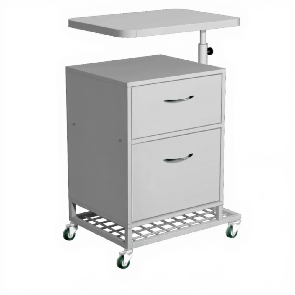 Тумба подкатная ТПМ-3 с надкроватным столиком (постформинг серый, ЛДСП серый, каркас серый)