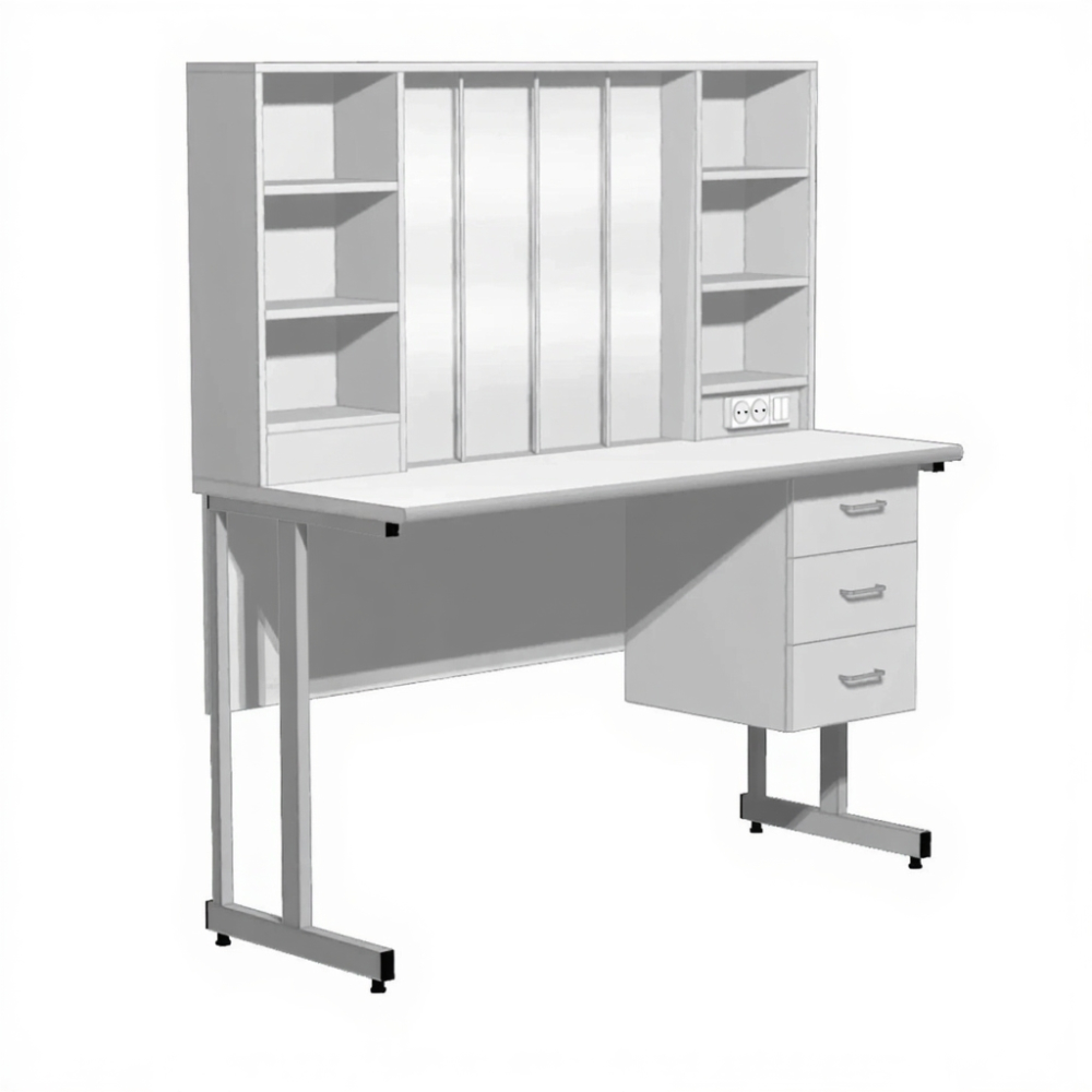Стол для титрования СТ-202 «Премиум» (столешница постформинг серый, ЛДСП серый, каркас серый)