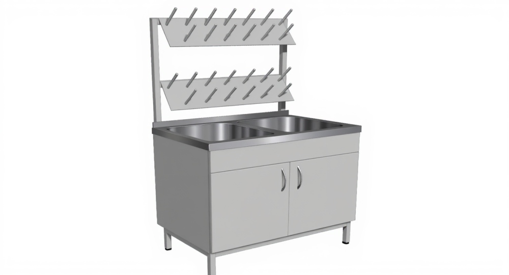 Стол-мойка СТм-102/1 «Стандарт» (корпус ЛДСП серый, каркас серый)