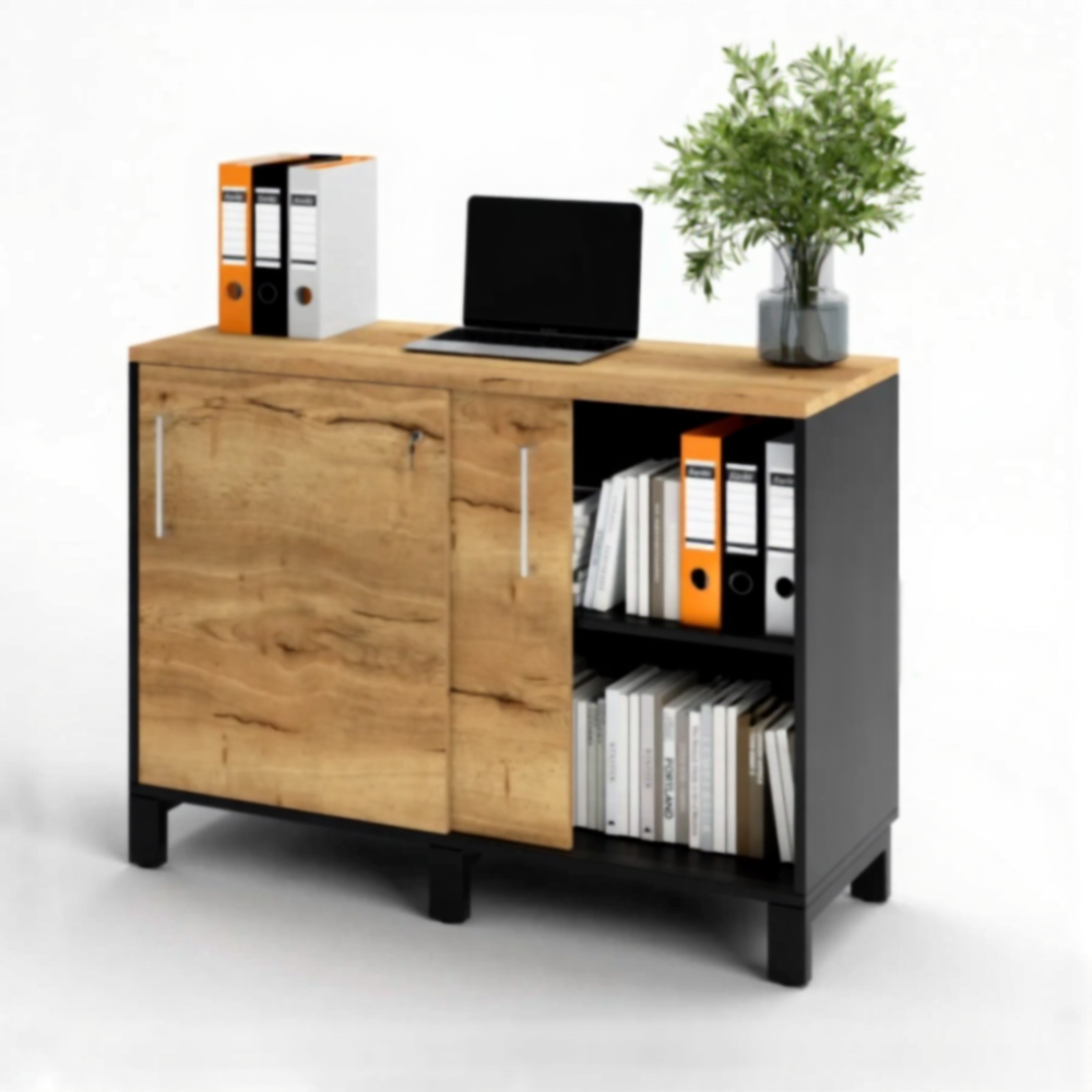 Шкаф для документов ШД-24.1 с замком (ЛДСП дуб вотан, каркас черный)