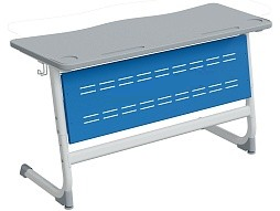 Стол 2-местный школьный 3-5 г/р "Логика" PL с наклоном столешницы 0-15° и перфорированным экраном (серый/синий, м/к белый)