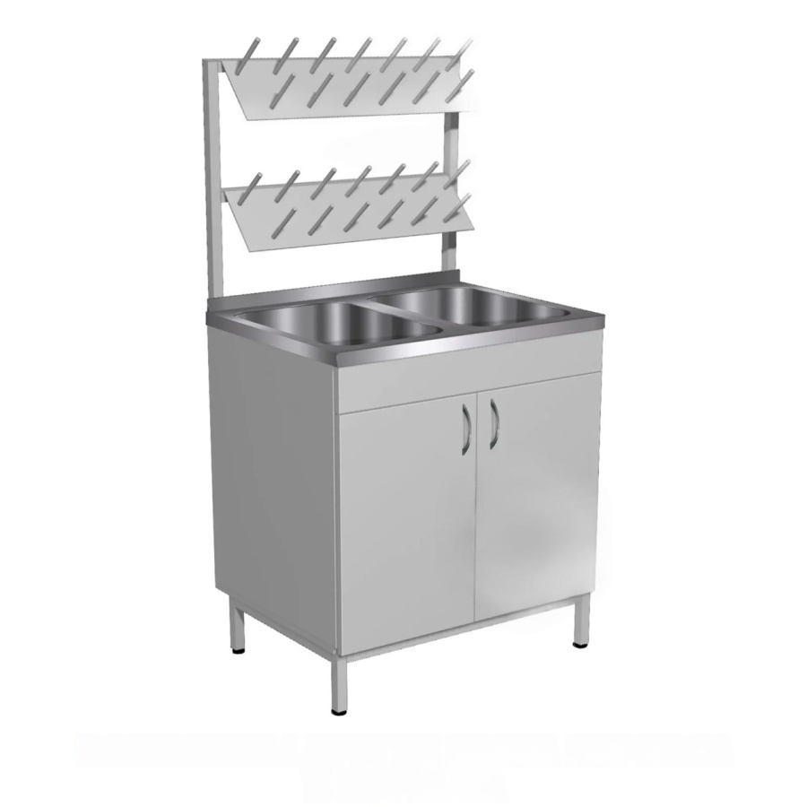 Стол-мойка с сушкой СТм-102/1 (ЛДСП серый, каркас серый)