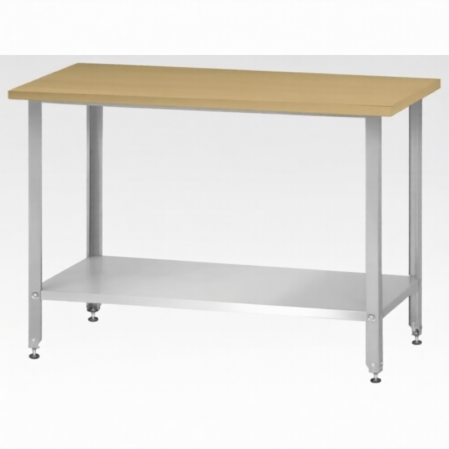 Стол кондитерский СПРн 860х1500х800 «Norma Inox» бук/40 (полка сплошная, ножка угловая)