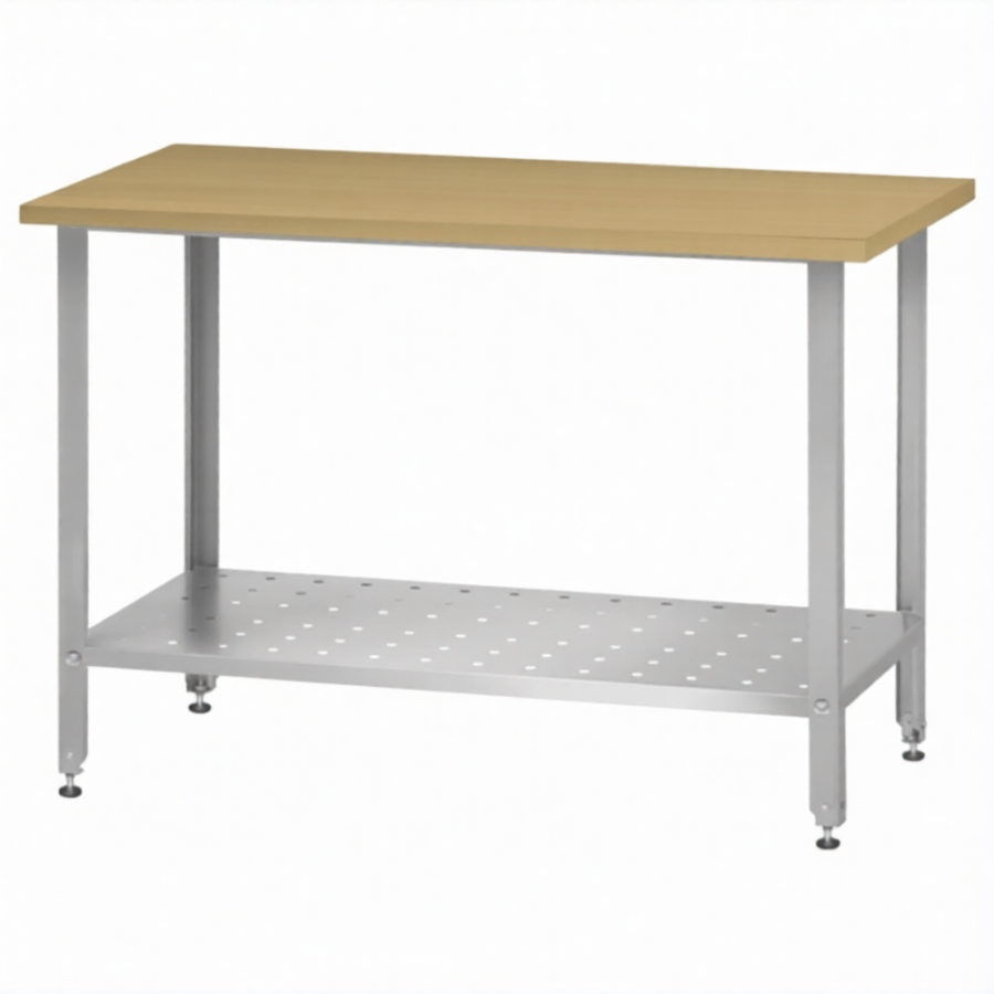 Стол кондитерский СПРн 860х1500х600 «Norma Zn» бук/40 (полка перф., ножка угловая)